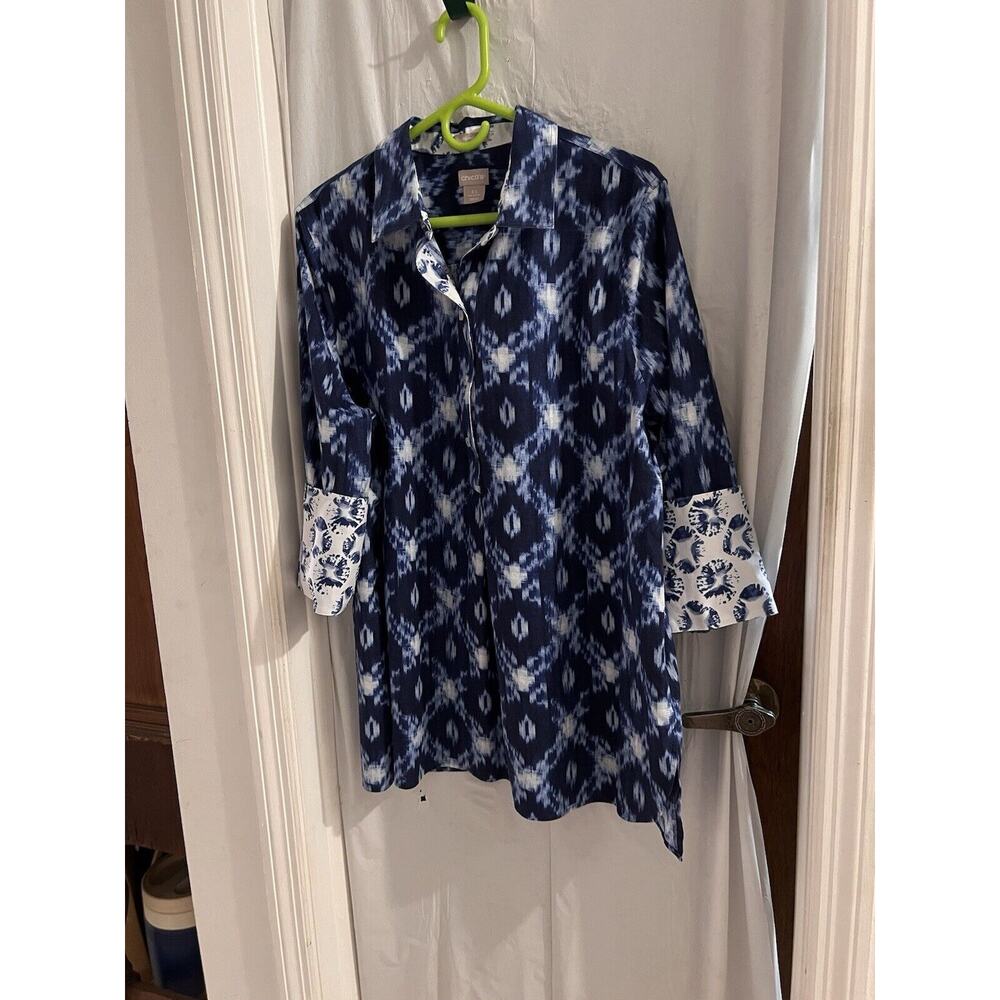 Chicos No Iron Petite Cotton Blend Batik Print Tunic Top Size 18 - Picture 2 of 9